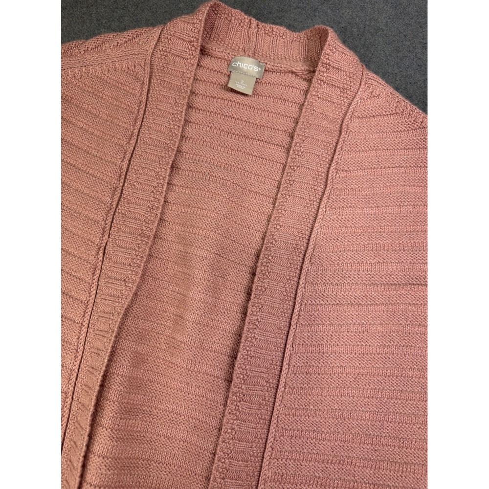 Chicos Pink Metallic Ribbed Open Front Sweater‎ Vest Womens 2 Large Sleevelss